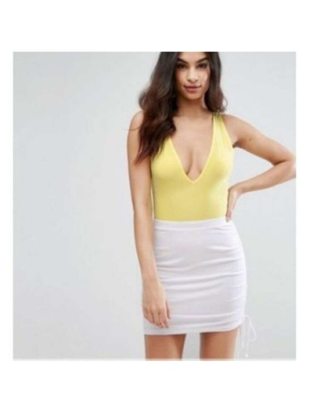ASOS Club L Yellow Plunge Front Body Thong Bodysuit